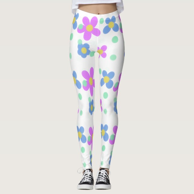 Legging Pernas de Impressão de Flor Grande e Grande Pastel (Frente)