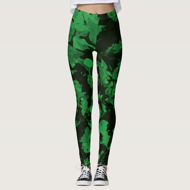 Legging Pernas de impressão de flor verde (Frente)