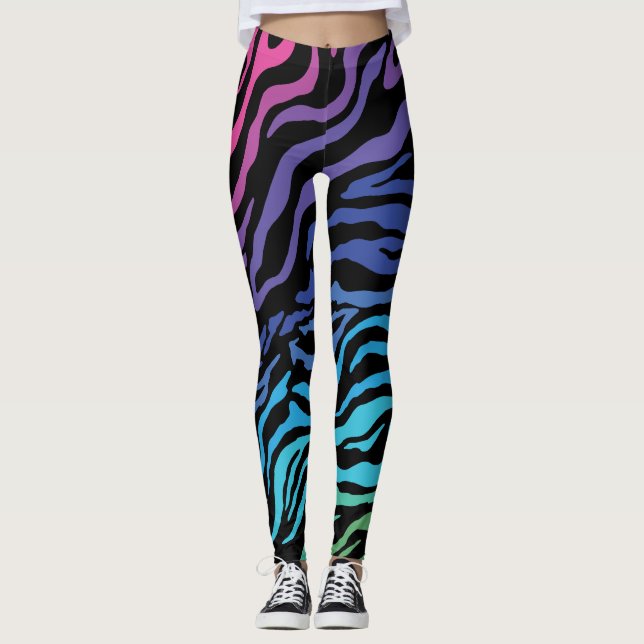 Legging Pernas de impressão do Rainbow Zebra (Frente)