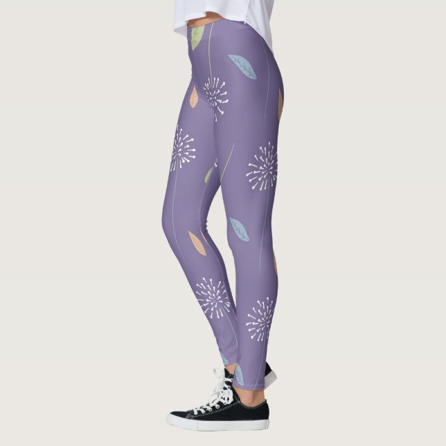 Legging Pernas de Impressão floreal violeta sem costura (Esquerda)