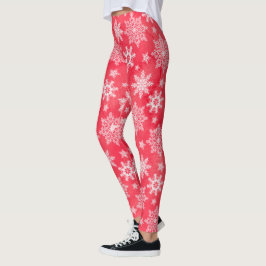 Legging Pernas de inverno com floco de neve vermelho