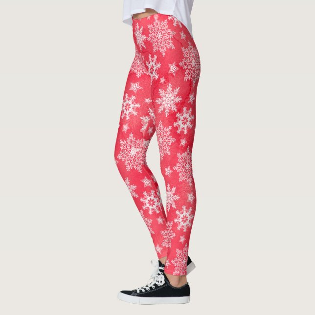 Legging Pernas de inverno com floco de neve vermelho (Esquerda)