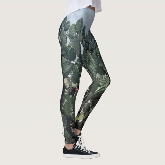 Legging Pernas de Moda de Cactus Flores Azul Verde (Direita)