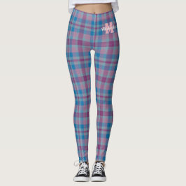 Legging Pernas de monograma xadrez azul e roxa