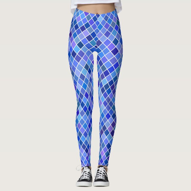 Legging Pernas de mulheres com padrão de diamante azul (Frente)