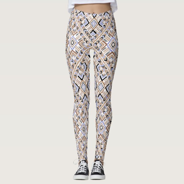Legging Pernas de mulheres com vários padrões laranja/azul (Frente)