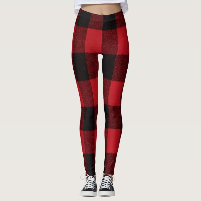 Legging Pernas de mulheres Urso Xadrez Vermelho de Buffalo (Frente)