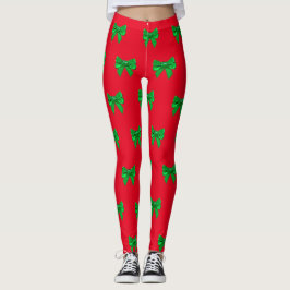 Legging Pernas de Natal Vermelhas e Arcos Verdes Divertida