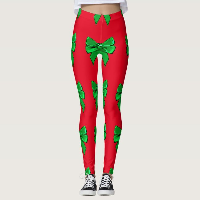 Legging Pernas de Natal Vermelhas e Arcos Verdes Divertida (Frente)