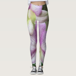 Legging Pernas de orquídeas brancas e roxas delicadas