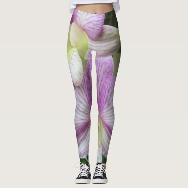 Legging Pernas de orquídeas brancas e roxas delicadas (Frente)