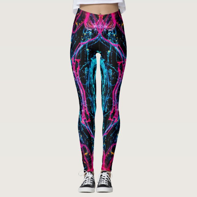 Legging pernas de padrão abstrato púrpura (Frente)