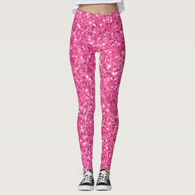 Legging Pernas de padrão cintilante rosa (Frente)
