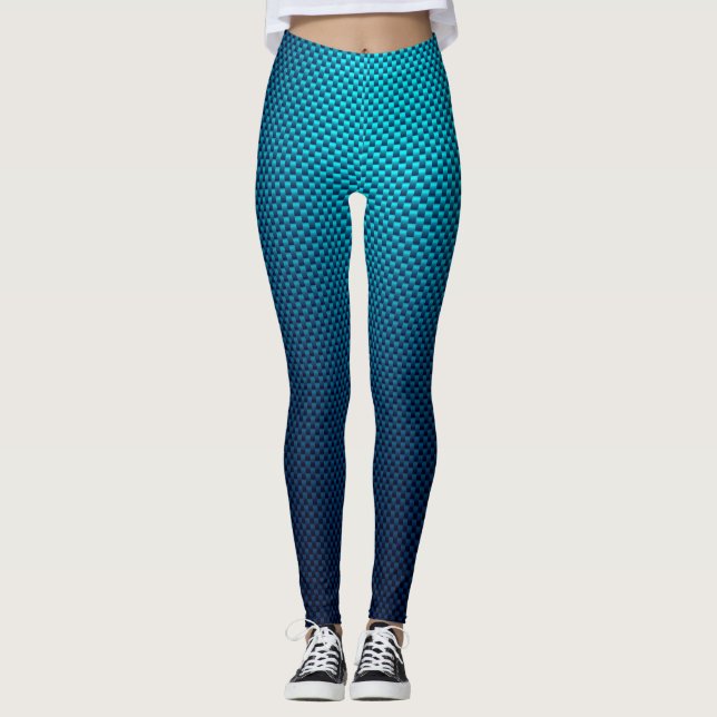Legging Pernas de padrão de fibra de carbono azul (Frente)