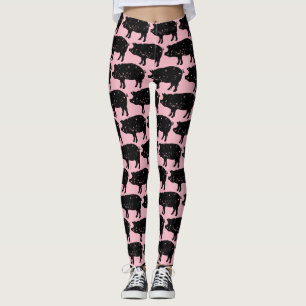 Legging Pernas de padrão de porco rosa