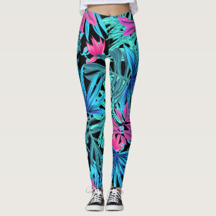 Legging Pernas de palmeiras tropicais fluorescentes