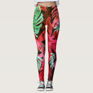 Legging Pernas de palmeiras tropicais fluorescentes