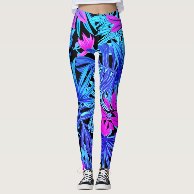 Legging Pernas de palmeiras tropicais fluorescentes (Frente)