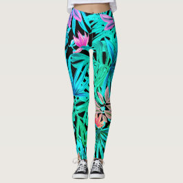 Legging Pernas de palmeiras tropicais fluorescentes