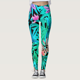 Legging Pernas de palmeiras tropicais fluorescentes