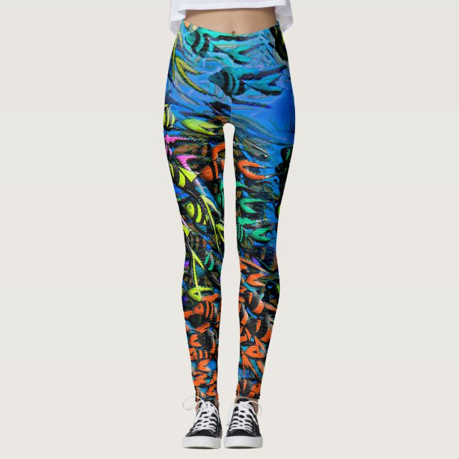 Legging Pernas de Peixes Tropicais (Frente)