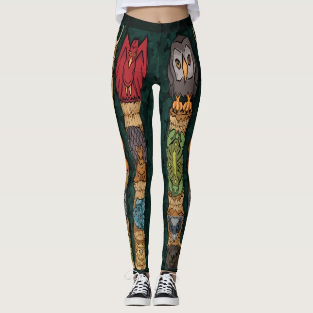 Legging Pernas de Polos Totem Animais - Fundo Verde (Frente)