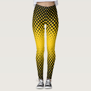 Legging Pernas de pontos de meio-tom pretas e amarelas