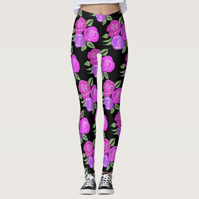 Legging Pernas de Rosa rosa e roxa (Frente)