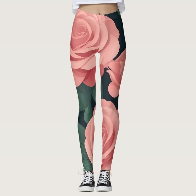Legging Pernas de rosas rosadas Elegantes sobre fundo escu (Frente)