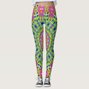 Legging Pernas de ruptura do caleidoscópio rosa/verde