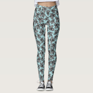 Legging Pernas de Verão com Flores Pretas e Brancas