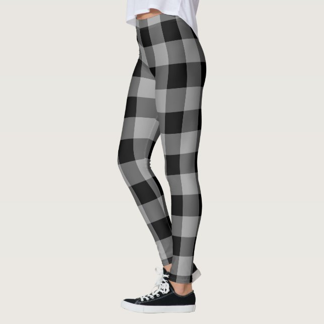 Legging Pernas de verificação da Cinza preta (Esquerda)