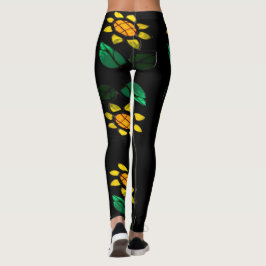 Legging Pernas de vidro preto de grandes flores manchadas