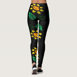 Legging Pernas de vidro preto de grandes flores manchadas