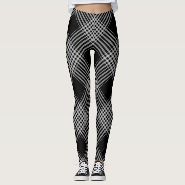 Legging Pernas de Xadrez de Creme Preto (Frente)