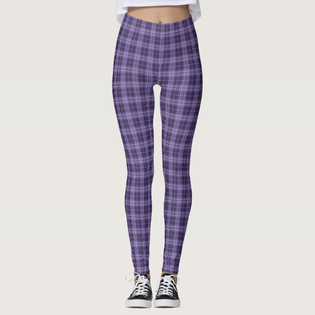 Legging Pernas de Xadrez de inverno em roxo e Lavanda (Frente)
