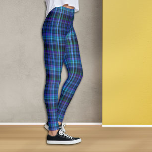 Legging Pernas de Xadrez Negra Azul Violeta Verde