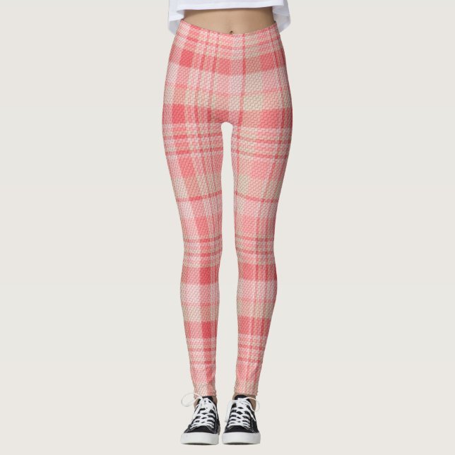 Legging Pernas de Xadrez rosa macio (Frente)
