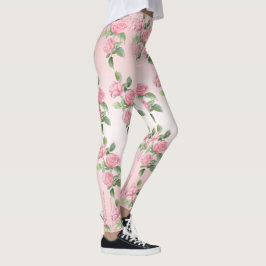 Legging Pernas de Yoga Rosas Rosa e Brilho