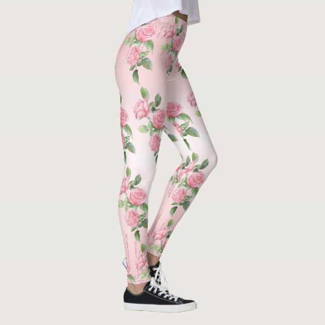 Legging Pernas de Yoga Rosas Rosa e Brilho (Direita)