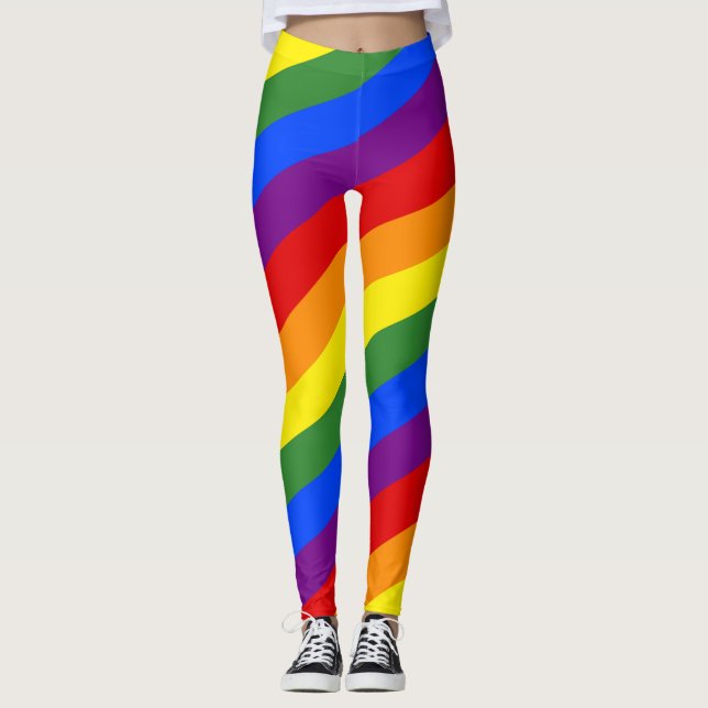 Legging Pernas do Orgulho LGBT do Arco-Íris Diagonal (Frente)