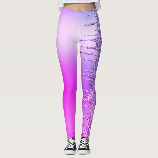 Legging Pernas do Partido Purple Neon Glitter Sparkly Driv (Frente)