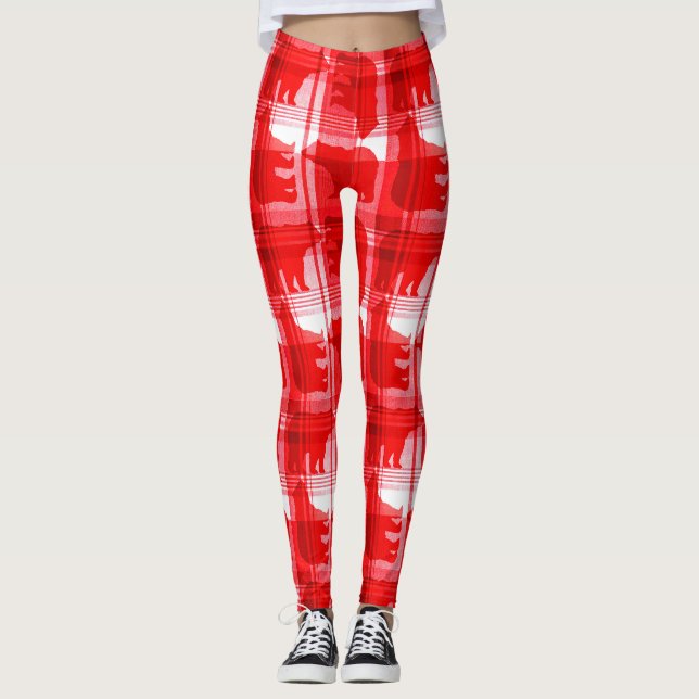 Legging Pernas em forma de ursos xadrezes vermelhos (Frente)
