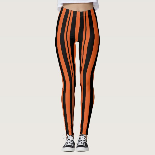 Legging Pernas em Laranja e Preta com Stripe de Halloween (Frente)