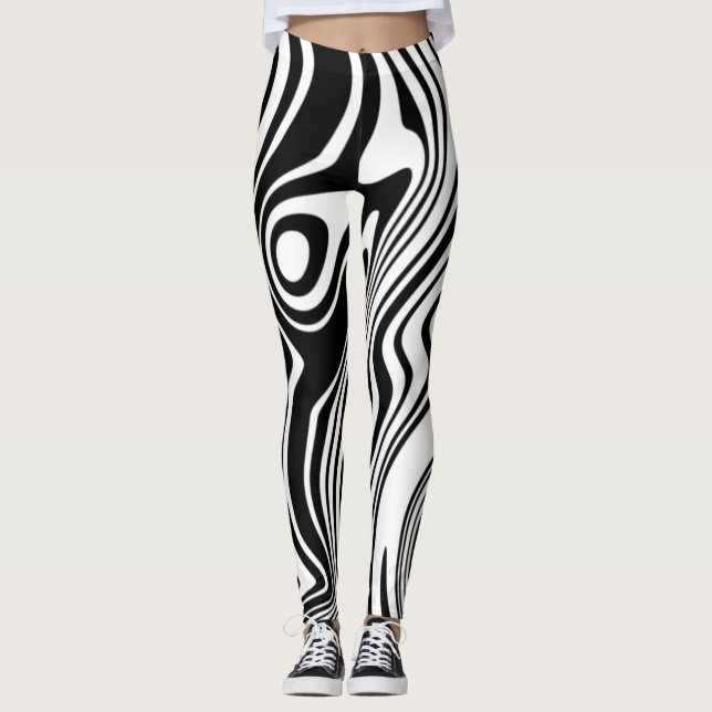 Legging Pernas em preto-e-branco com ondas abstrato (Frente)