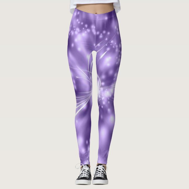 Legging Pernas em roxo/branco com pandex/poliéster. (Frente)