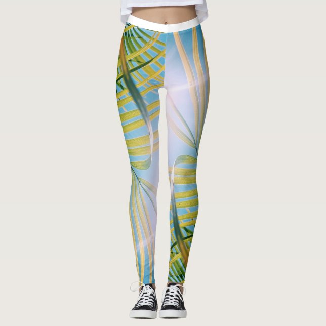 Legging Pernas ensolaradas da árvore de palmeiras das Vibe (Frente)