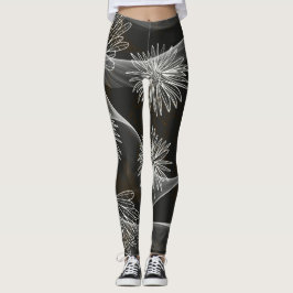 Legging Pernas escuras com flores brancas grandes e espira