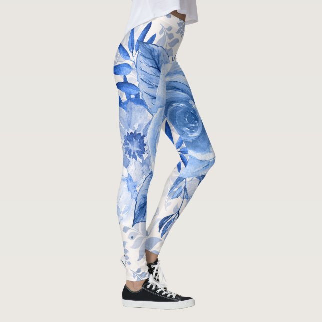 Legging Pernas florais azuis para mulheres jovens estilhet (Direita)