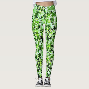 Legging Pernas Florais das Flores do Jardim Verde e Branco